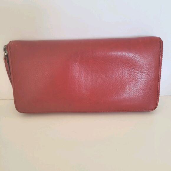 Burberry Black Label Leather Zip Around Wallet Red Clutch Logo Large Designer - Picture 2 of 13